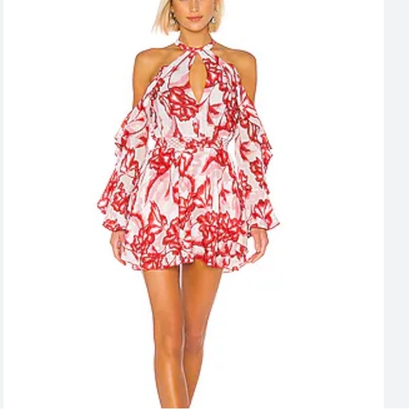 House of Harlow Cold shoulder Floral Red and White Dress
